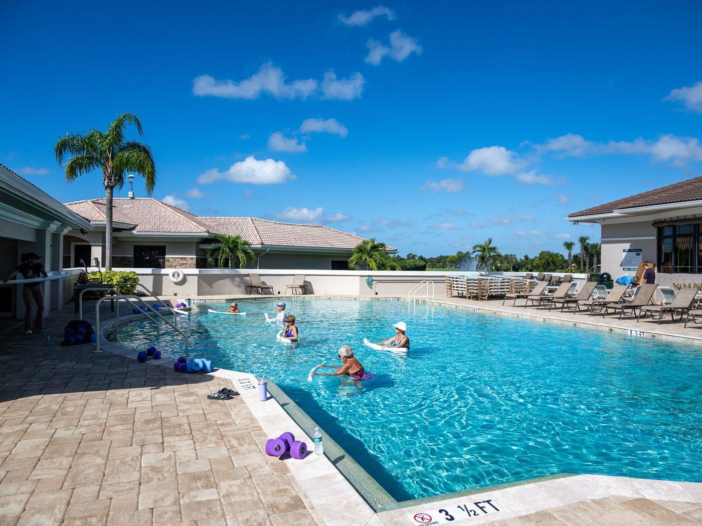 A heated resort-style swimming pool at Heritage Oaks